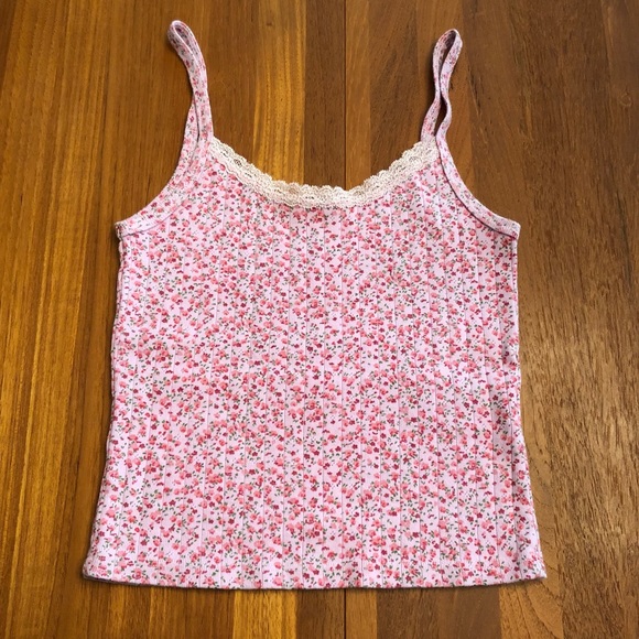 brandy melville pink floral lace skylar tank - Picture 2 of 5
